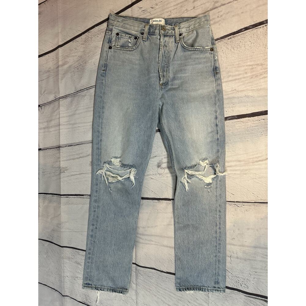 AGOLDE Womens Distressed M Jeans Size 25 Button Fly Blue Denim